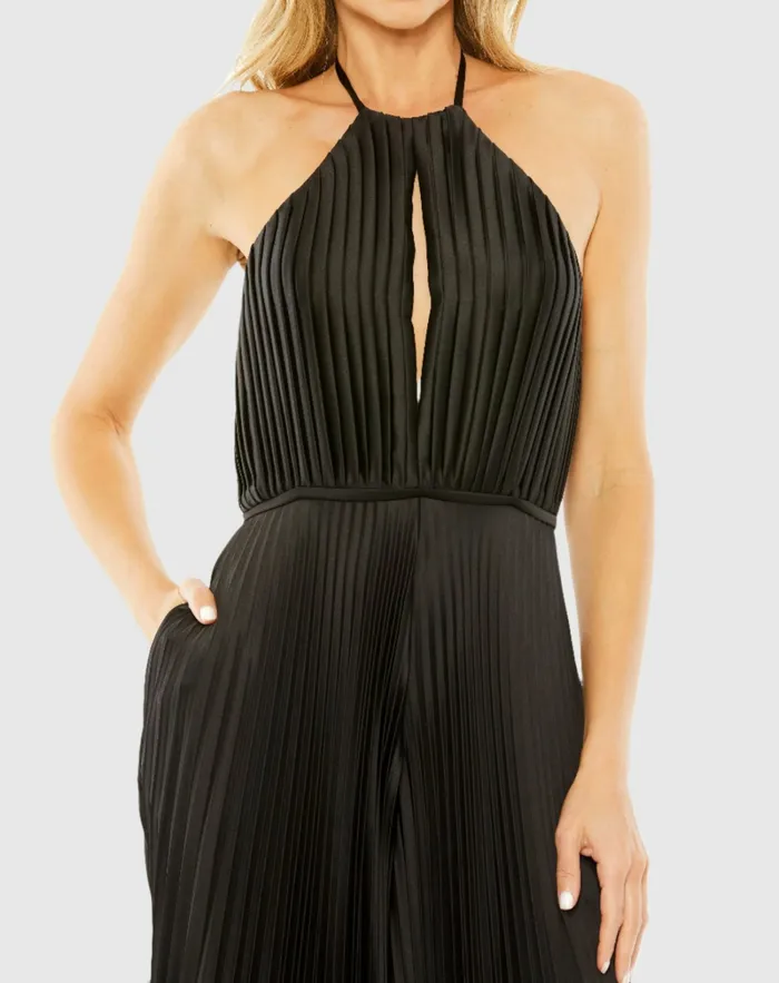 Jumpsuits and Rompers Mac Duggal Women Halter Neck Keyhole Detail Pleated Jumpsuit Black