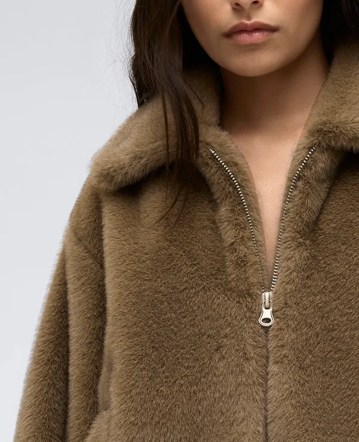 Kenneth Cole Blazers and Jackets Women Faux Fur Zip Front Jacket Brown Kenneth Cole Blazers and Jackets Women Faux Fur Zip Front Jacket Brown