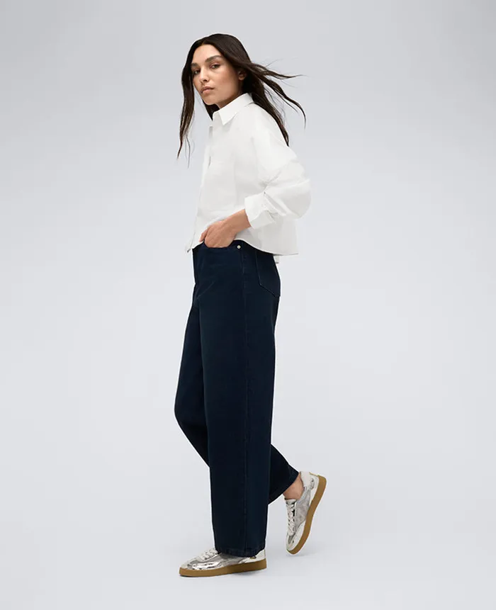 Kenneth Cole Denim Women High Rise Barrel Leg Denim Jean Blue