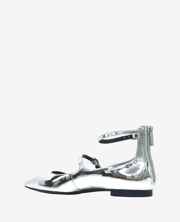 Kenneth Cole Flats and Loafers Women Nolita Metallic Ankle Strap Mary Jane Flat Grey Kenneth Cole Flats and Loafers Women Nolita Metallic Ankle Strap Mary Jane Flat Grey