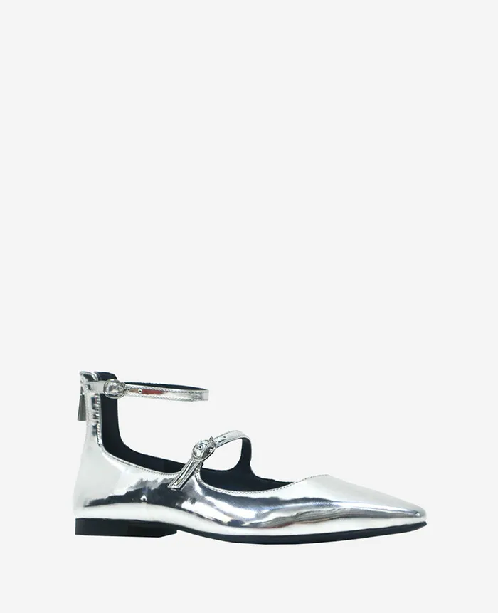 Kenneth Cole Flats and Loafers Women Nolita Metallic Ankle Strap Mary Jane Flat Grey Kenneth Cole Flats and Loafers Women Nolita Metallic Ankle Strap Mary Jane Flat Grey