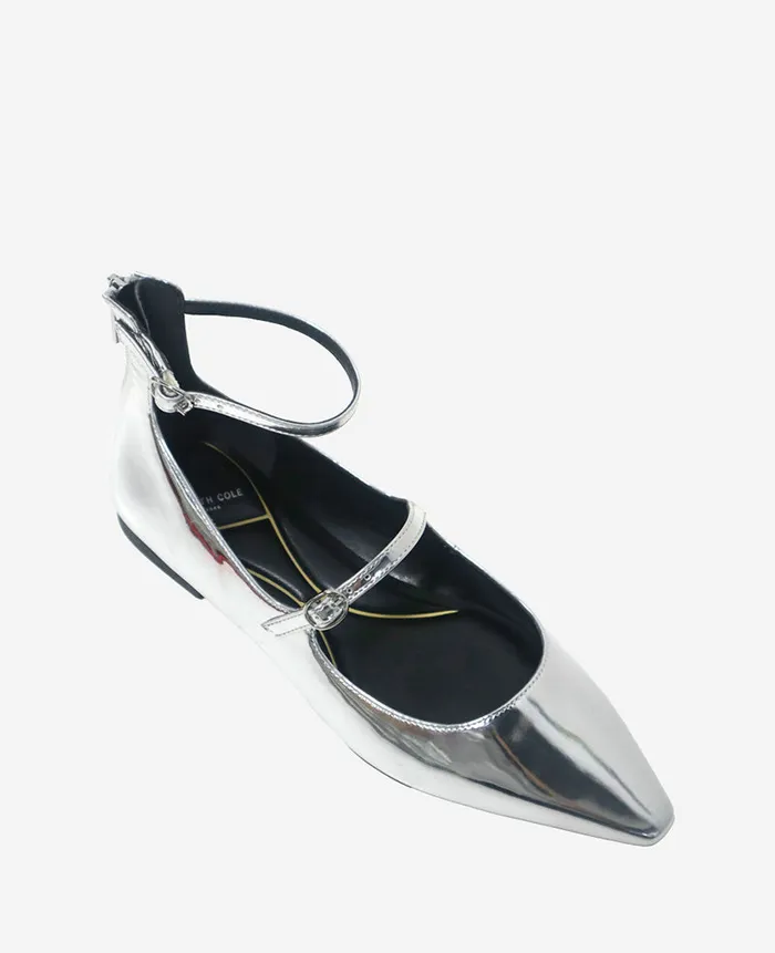 Kenneth Cole Flats and Loafers Women Nolita Metallic Ankle Strap Mary Jane Flat Grey Kenneth Cole Flats and Loafers Women Nolita Metallic Ankle Strap Mary Jane Flat Grey