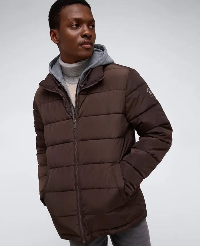 Kenneth Cole Jackets and Outerwear Men Puffer With Attached Jersey Hood Brown