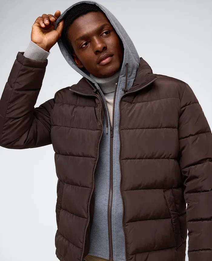 Kenneth Cole Jackets and Outerwear Men Puffer With Attached Jersey Hood Brown Kenneth Cole Jackets and Outerwear Men Puffer With Attached Jersey Hood Brown