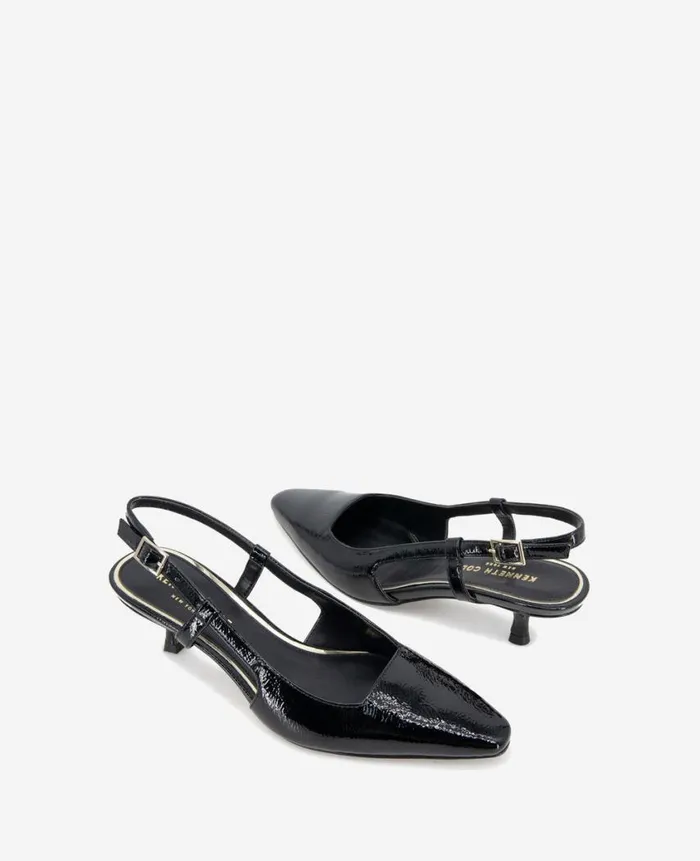 Kenneth Cole Pumps and Heels Women Martha Patent Slingback Kitten Heel Black Kenneth Cole Pumps and Heels Women Martha Patent Slingback Kitten Heel Black