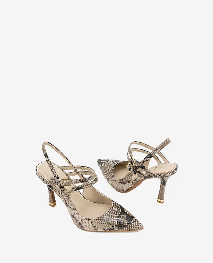 Kenneth Cole Pumps and Heels Women Raquel Snakeskin Leather Slingback Heel Tan