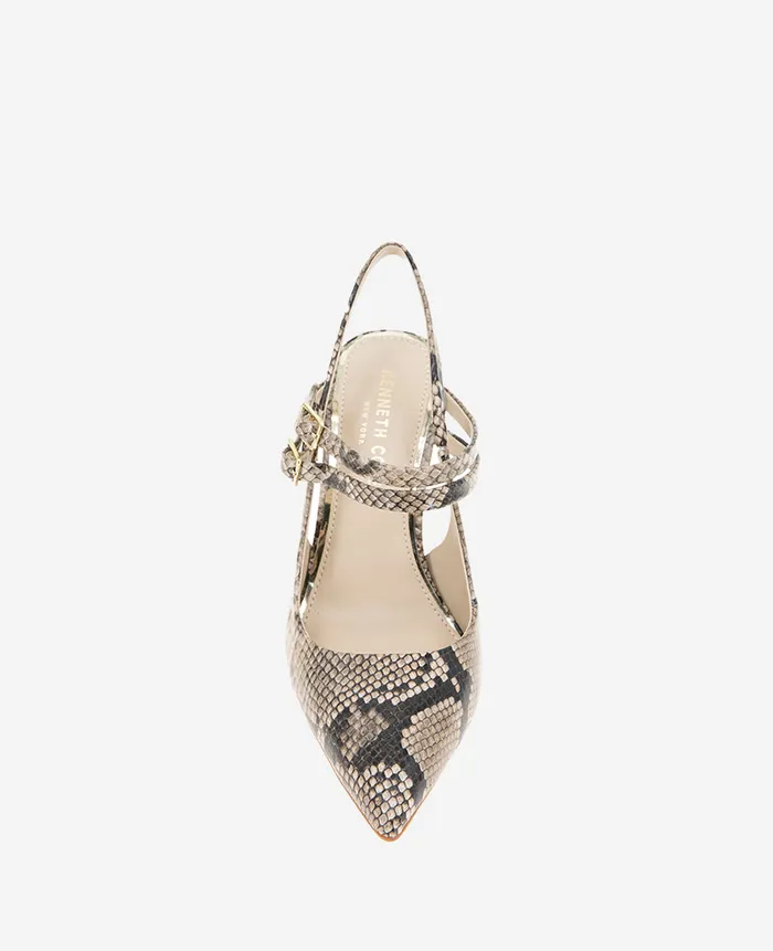 Kenneth Cole Pumps and Heels Women Raquel Snakeskin Leather Slingback Heel Tan