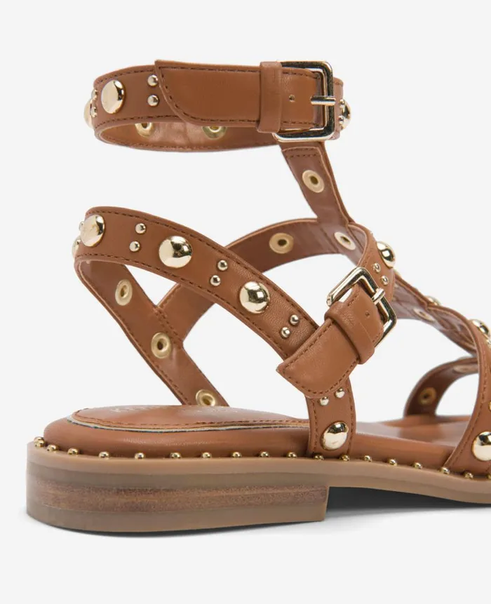 Kenneth Cole Sandals and Wedges Women Ruby Studded Gladiator Flat Sandal Brown Kenneth Cole Sandals and Wedges Women Ruby Studded Gladiator Flat Sandal Brown
