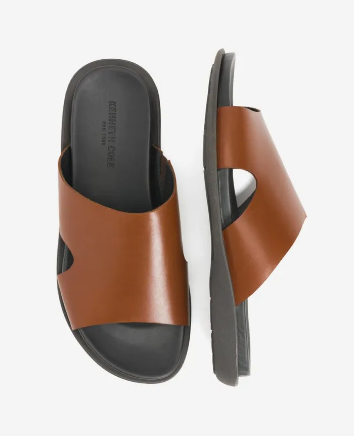 Kenneth Cole Sandals Men SandY Beach Leather Slide Sandal Brown