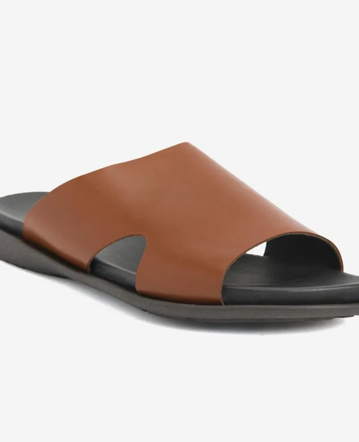 Kenneth Cole Sandals Men SandY Beach Leather Slide Sandal Brown
