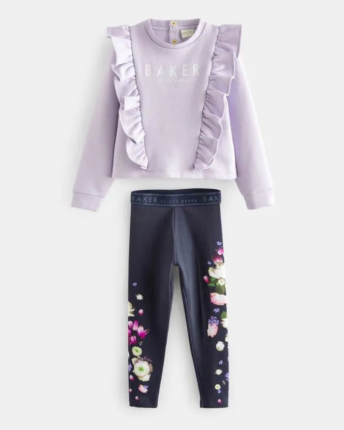 Kids ADAMINA 8211 Frill Sweatshirt And Floral Leggings Set Lilac Ted Baker Playsuits and Sets Kids ADAMINA 8211 Frill Sweatshirt And Floral Leggings Set Lilac Ted Baker Playsuits and Sets