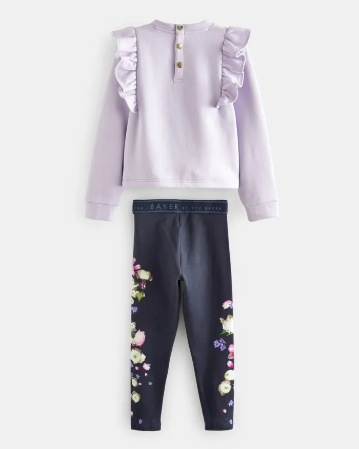 Kids ADAMINA 8211 Frill Sweatshirt And Floral Leggings Set Lilac Ted Baker Playsuits and Sets Kids ADAMINA 8211 Frill Sweatshirt And Floral Leggings Set Lilac Ted Baker Playsuits and Sets