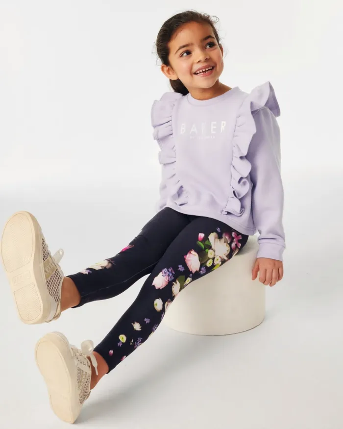 Kids ADAMINA 8211 Frill Sweatshirt And Floral Leggings Set Lilac Ted Baker Playsuits and Sets Kids ADAMINA 8211 Frill Sweatshirt And Floral Leggings Set Lilac Ted Baker Playsuits and Sets