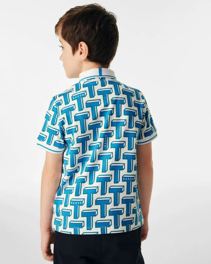Kids ADIEL 8211 TPrint Cotton Polo Shirt Blue Ted Baker Tops
