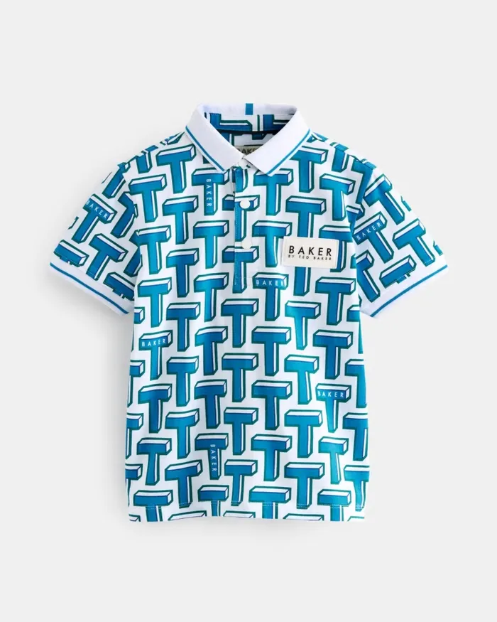 Kids ADIEL 8211 TPrint Cotton Polo Shirt Blue Ted Baker Tops Kids ADIEL 8211 TPrint Cotton Polo Shirt Blue Ted Baker Tops