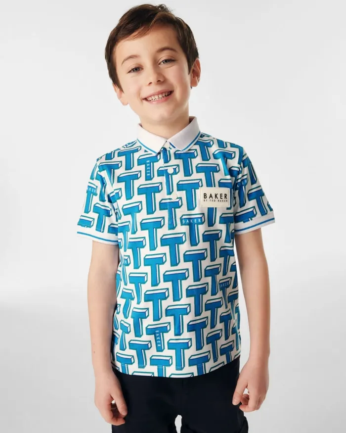 Kids ADIEL 8211 TPrint Cotton Polo Shirt Blue Ted Baker Tops Kids ADIEL 8211 TPrint Cotton Polo Shirt Blue Ted Baker Tops