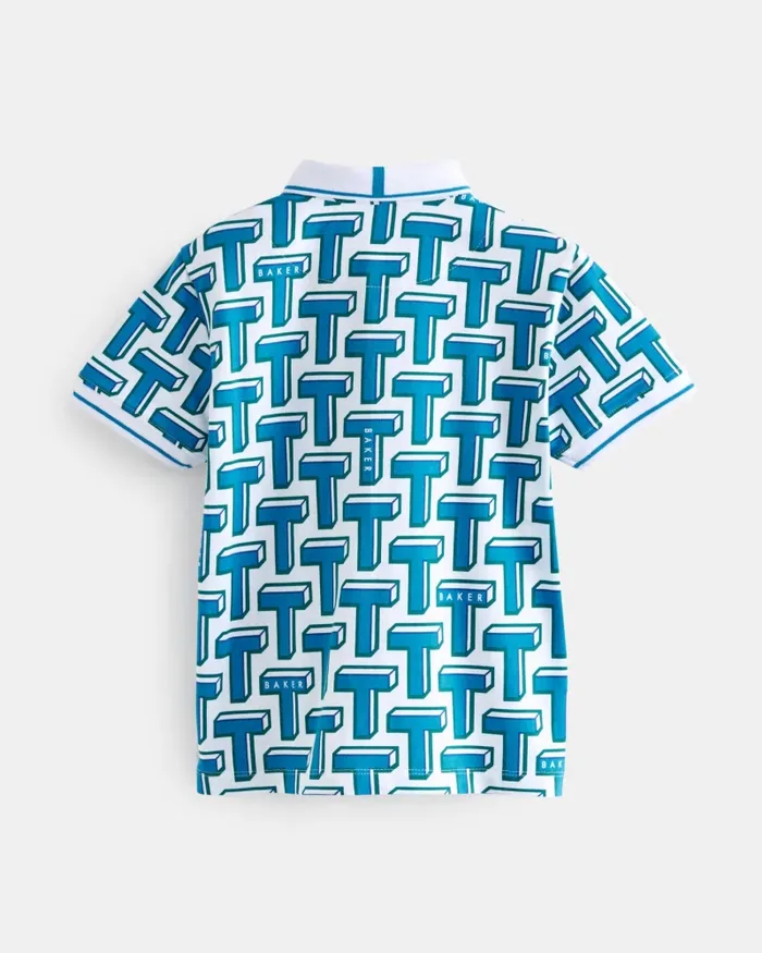 Kids ADIEL 8211 TPrint Cotton Polo Shirt Blue Ted Baker Tops Kids ADIEL 8211 TPrint Cotton Polo Shirt Blue Ted Baker Tops
