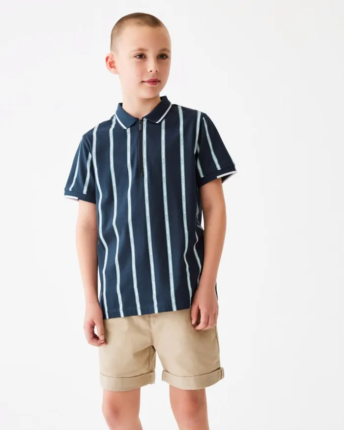 Kids ANDREII 8211 Vertical Stripe Zip Polo Shirt Navy Ted Baker Tops