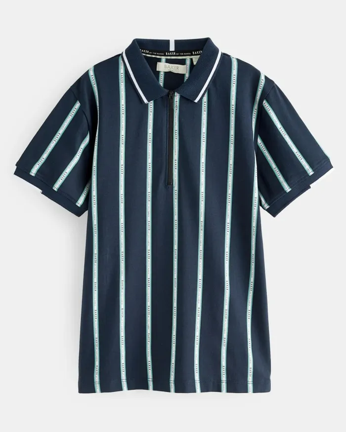 Kids ANDREII 8211 Vertical Stripe Zip Polo Shirt Navy Ted Baker Tops Kids ANDREII 8211 Vertical Stripe Zip Polo Shirt Navy Ted Baker Tops
