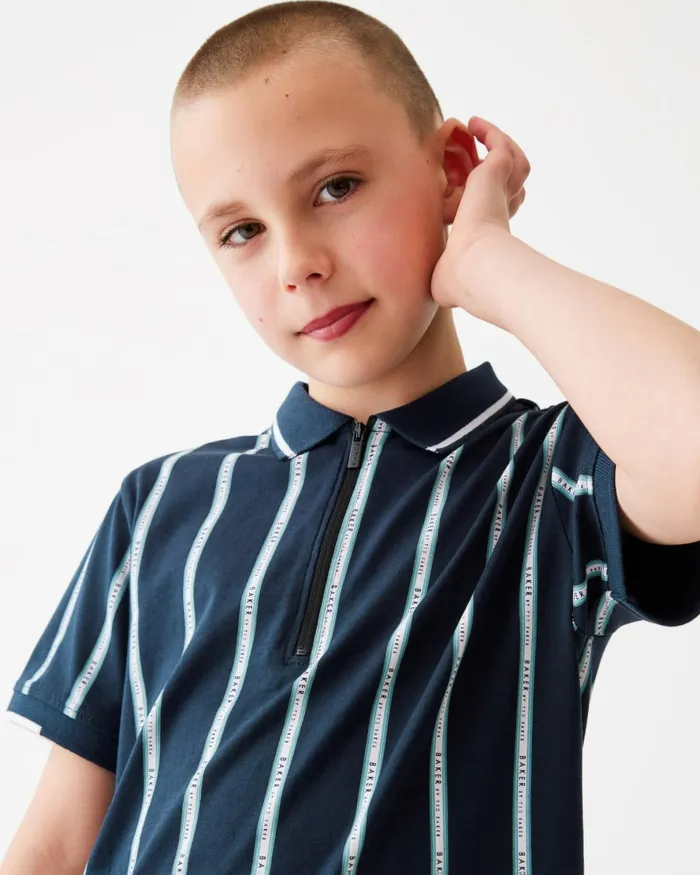 Kids ANDREII 8211 Vertical Stripe Zip Polo Shirt Navy Ted Baker Tops Kids ANDREII 8211 Vertical Stripe Zip Polo Shirt Navy Ted Baker Tops