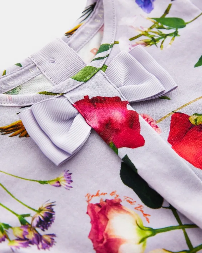 Kids ELODDE 8211 Floral Bow Detail Jersey Romper Lilac Ted Baker Playsuits and Sets