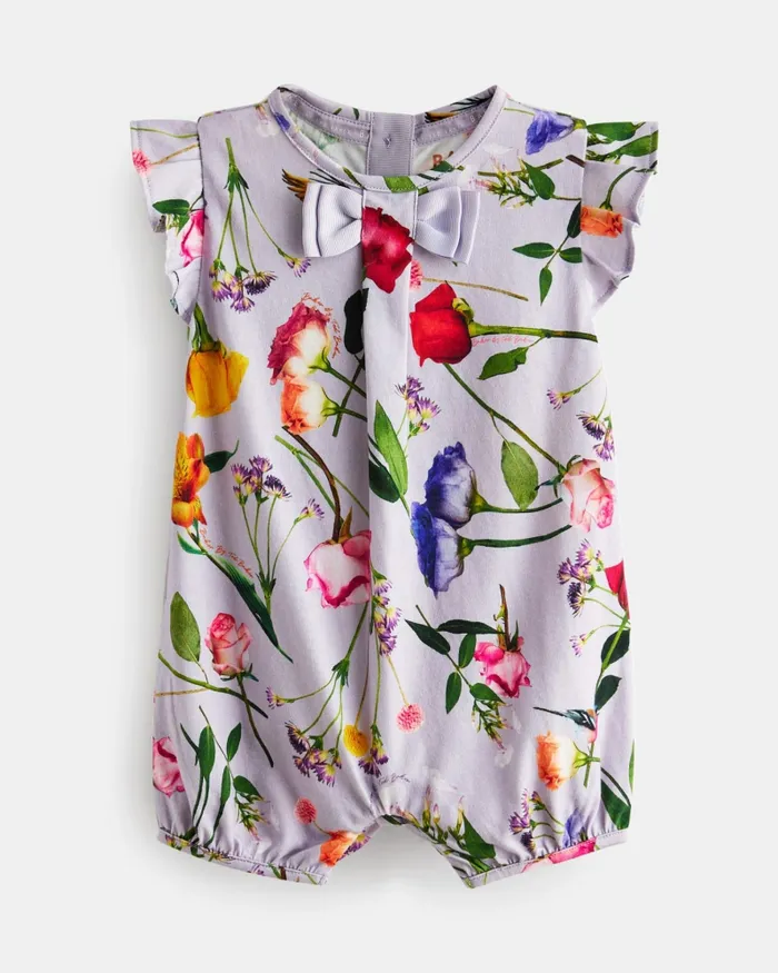 Kids ELODDE 8211 Floral Bow Detail Jersey Romper Lilac Ted Baker Playsuits and Sets
