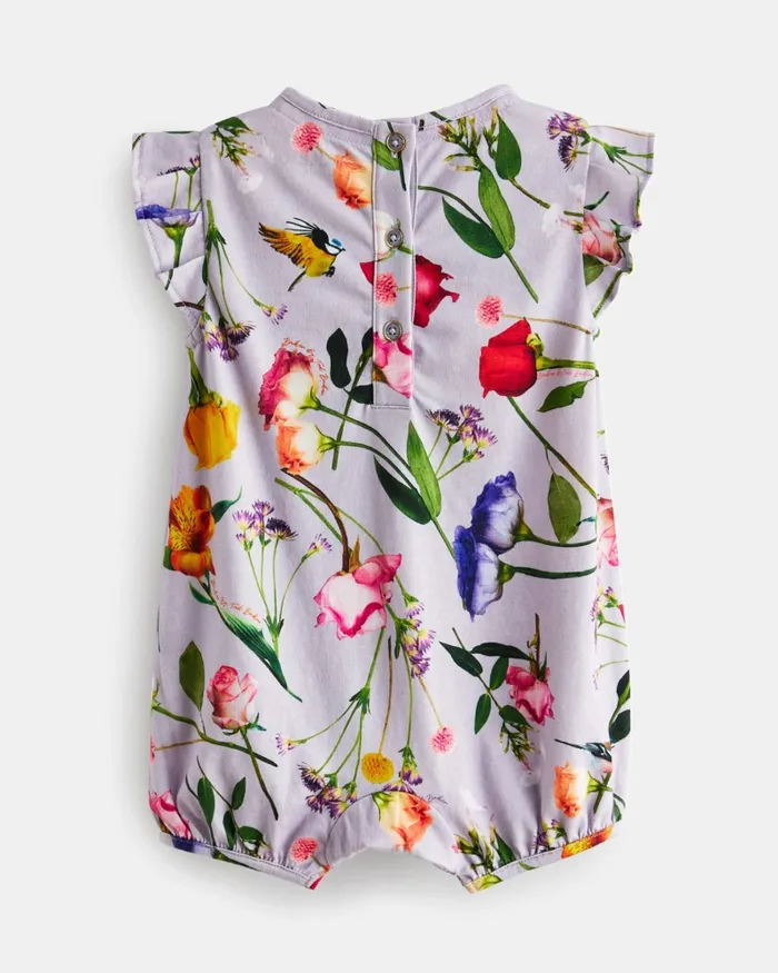 Kids ELODDE 8211 Floral Bow Detail Jersey Romper Lilac Ted Baker Playsuits and Sets