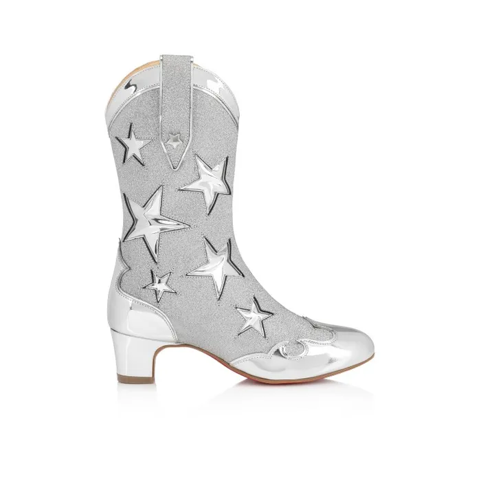 Kids Giddy Boot 40 Mm Boots 8211 Specchio Leather And Glittered Calf 8211 Silver Christian Louboutin Boots and Loafers