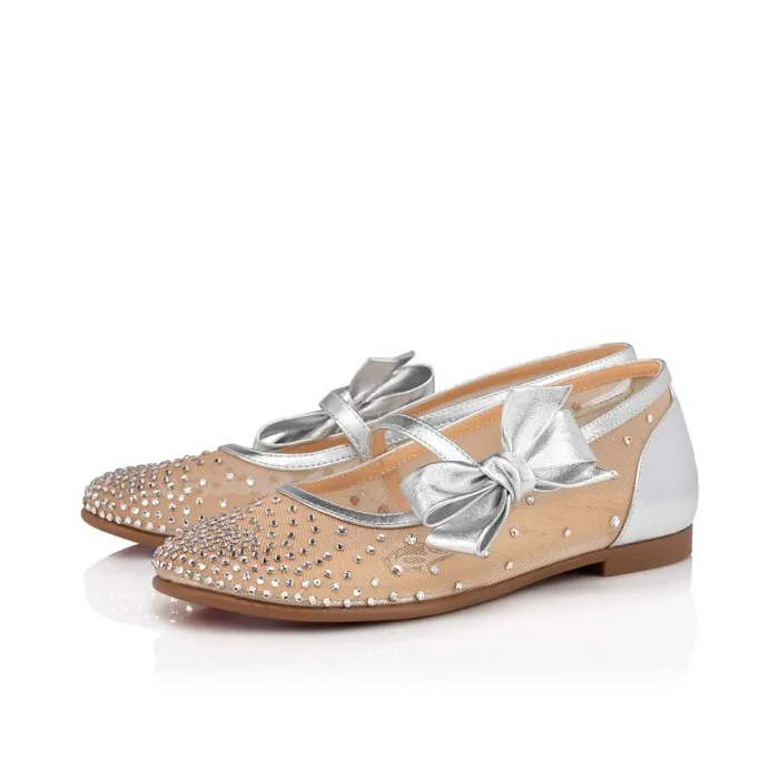 Kids Melodie Strass Ballerinas 8211 Mesh And Nappa Leather 8211 Silver Christian Louboutin Ballerinas
