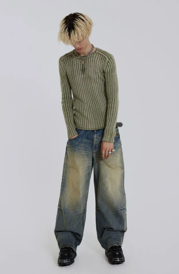 Knitwear Men Jaded London Moss Green Vault Knit