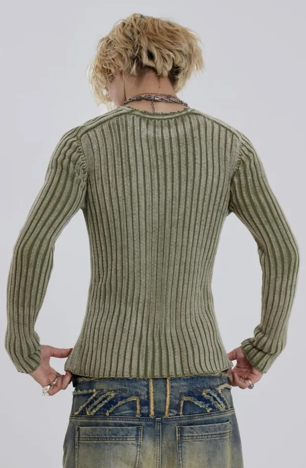 Knitwear Men Jaded London Moss Green Vault Knit