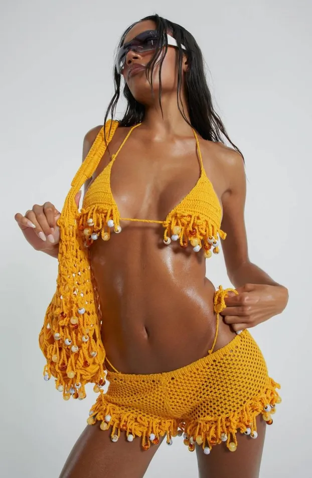 Knitwear Women Jaded London Canary Knit Bag With Beaded Trim