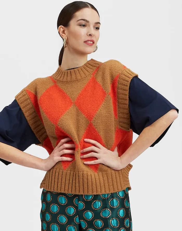 La Doublej Argyle Gilet Camel Orange In Wool Women Knitwear