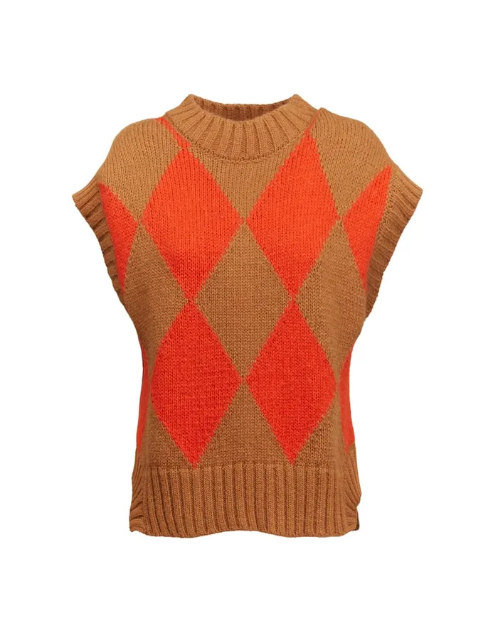 La Doublej Argyle Gilet Camel Orange In Wool Women Knitwear