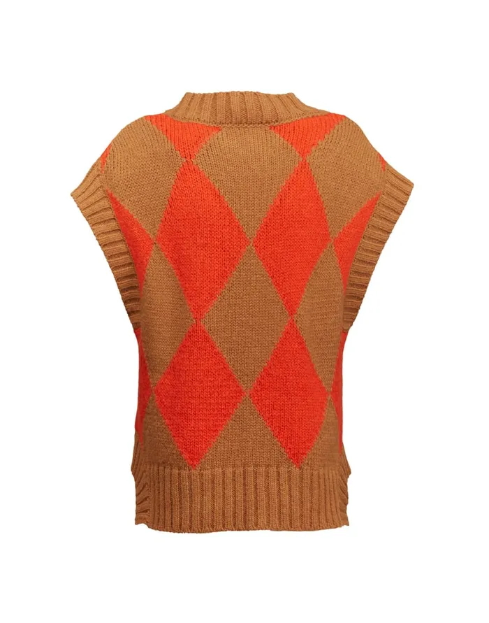 La Doublej Argyle Gilet Camel Orange In Wool Women Knitwear