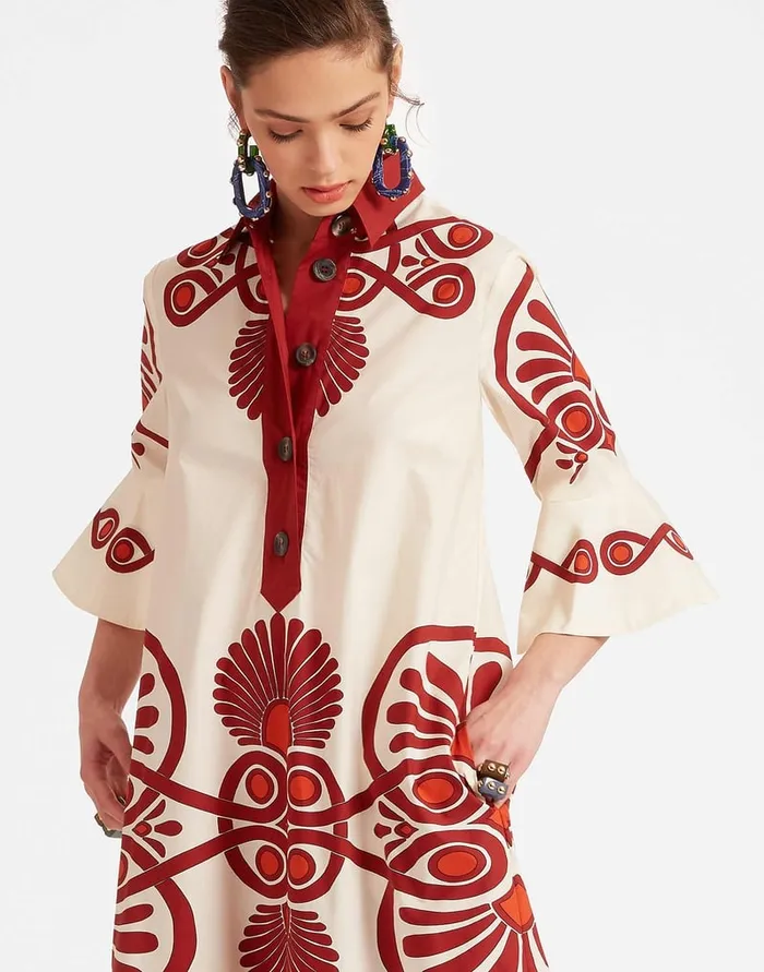 La Doublej Artemis Dress Medallion Place Cream In Cotton Poplin Women Dresses