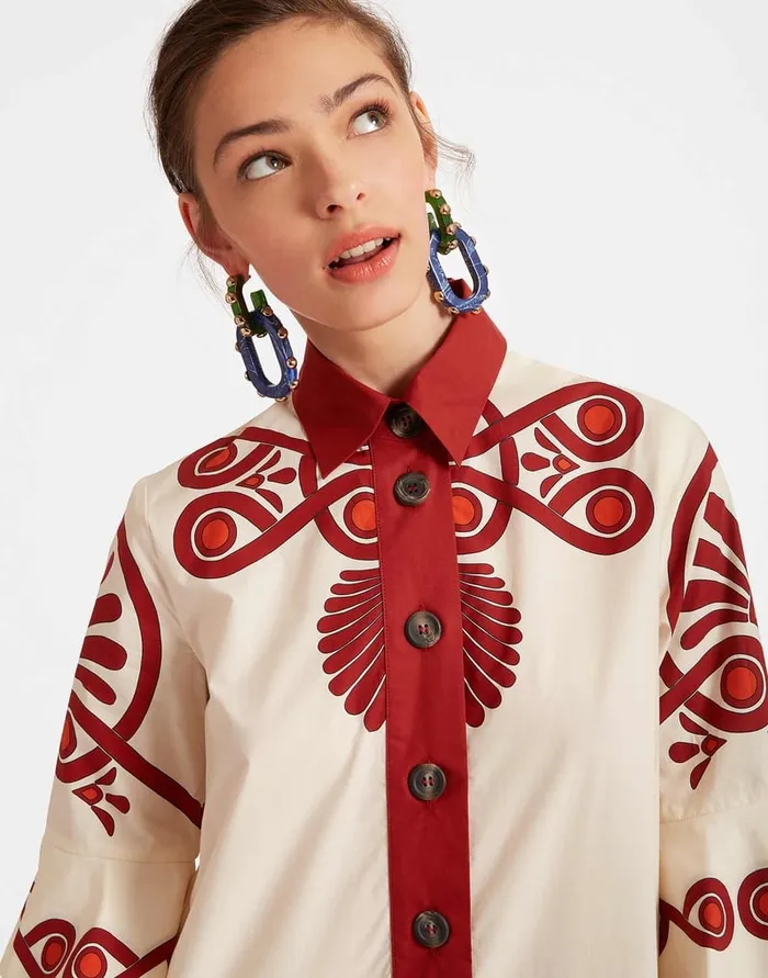 La Doublej Artemis Dress Medallion Place Cream In Cotton Poplin Women Dresses