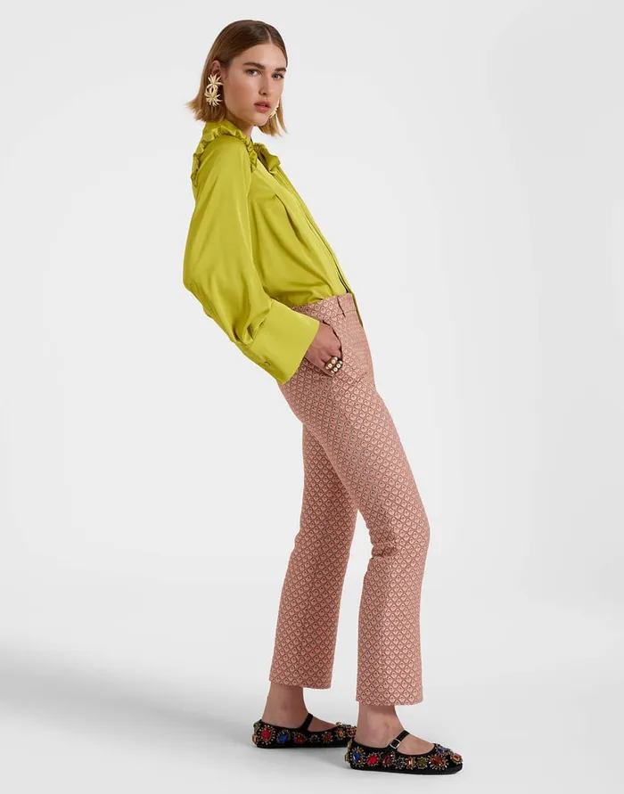 La Doublej Ascot Shirt Acid Green In Stretch Satin Women Shirts and Tops