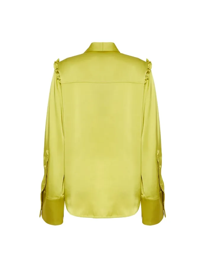 La Doublej Ascot Shirt Acid Green In Stretch Satin Women Shirts and Tops