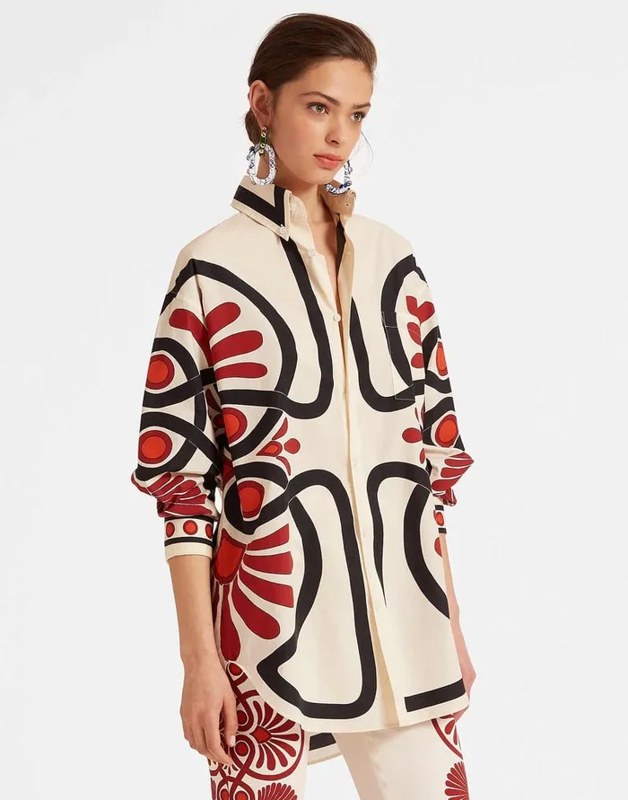 La Doublej Better Than Your Boyfriend039s Shirt Medallion Place Cream In Cotton Poplin Women Shirts and Tops