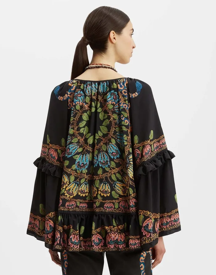 La Doublej Boho Blouse Eve Black In Crepe De Chine Women Shirts and Tops