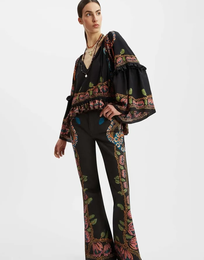 La Doublej Boho Blouse Eve Black In Crepe De Chine Women Shirts and Tops