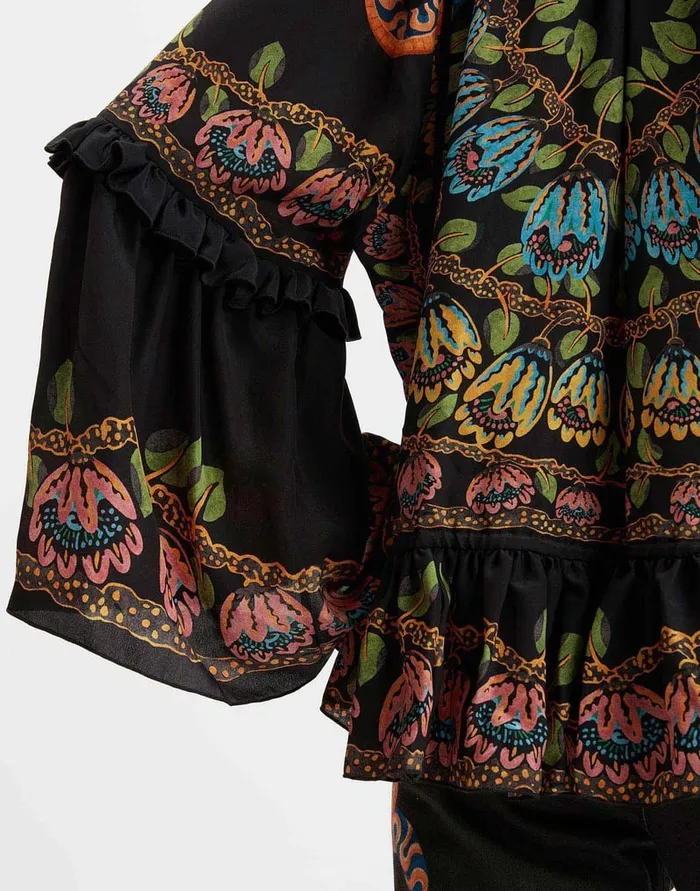 La Doublej Boho Blouse Eve Black In Crepe De Chine Women Shirts and Tops