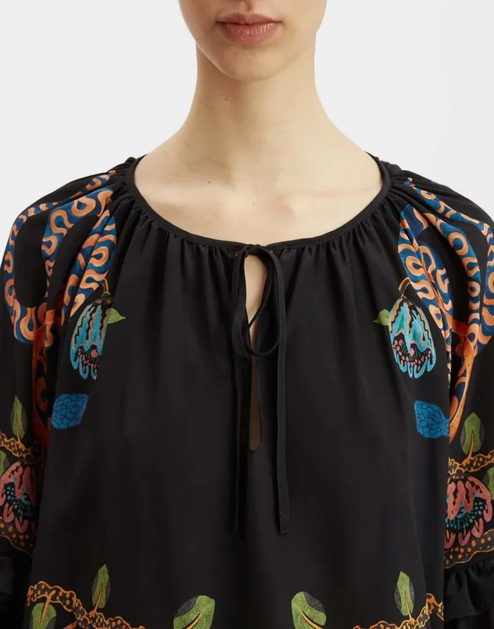 La Doublej Boho Blouse Eve Black In Crepe De Chine Women Shirts and Tops