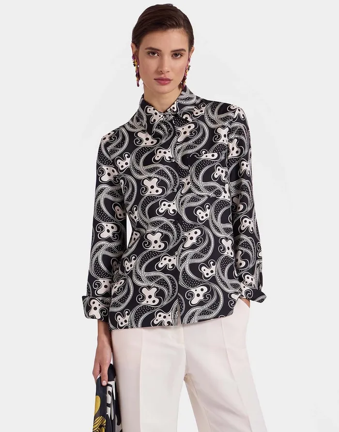 La Doublej Boy Shirt Aperol Black and White In Silk Twill Women Shirts and Tops