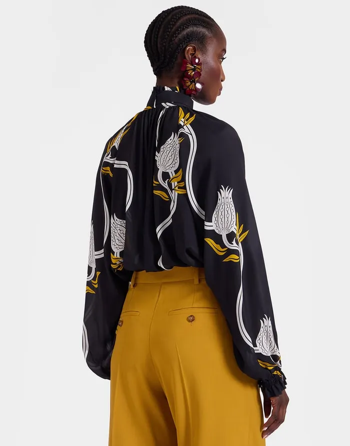 La Doublej Cerere Blouse Melograno Black and White In Crepe Marocain Women Shirts and Tops