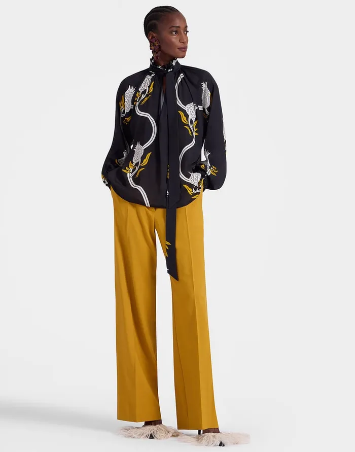La Doublej Cerere Blouse Melograno Black and White In Crepe Marocain Women Shirts and Tops