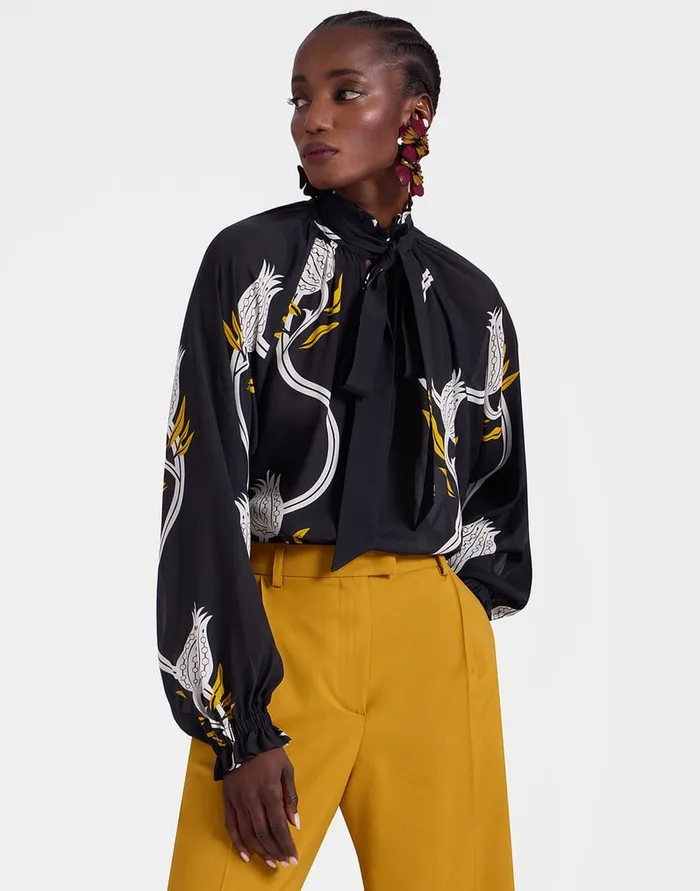 La Doublej Cerere Blouse Melograno Black and White In Crepe Marocain Women Shirts and Tops