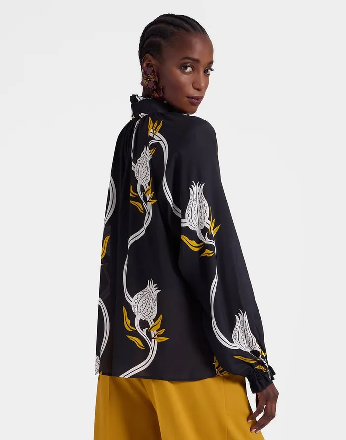 La Doublej Cerere Blouse Melograno Black and White In Crepe Marocain Women Shirts and Tops