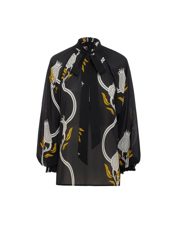 La Doublej Cerere Blouse Melograno Black and White In Crepe Marocain Women Shirts and Tops